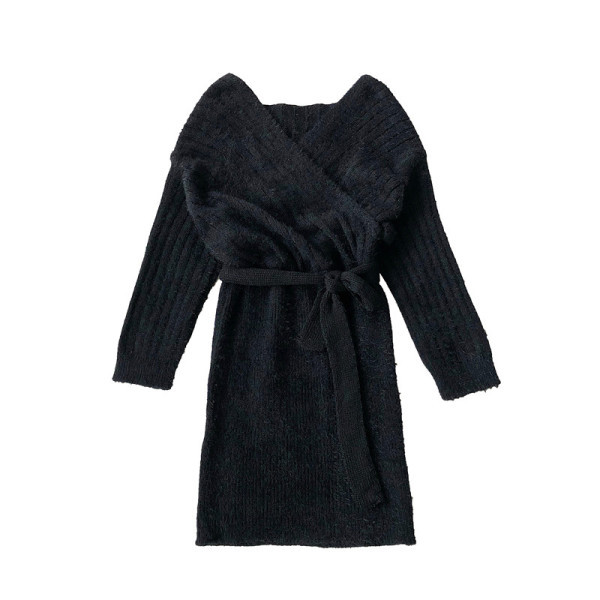 Rochie casual de dama in trei culori, cu maneci lungi si decolteu in V