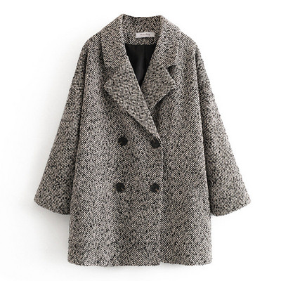 Дамско пролетно-есенно палто в сив цвят с копчета 