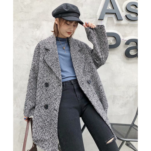 Női tavaszi-őszi kabát szürke színben, gombokkal