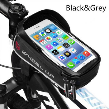 Универсална водоустойчива чанта за рамката на велосипед с 6-инчов Touch Screen дисплей за мобилен телефон в черен и сив цвят
