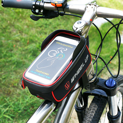 Geantă universală pentru cadru de bicicletă, impermeabilă, cu ecran tactil de 6 inchi pentru telefon mobil, în negru și gri