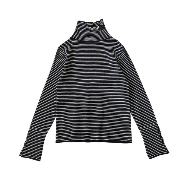 Ριγέ γυναικείο πουλόβερ  σε τρία χρώματα με ψηλό κολάρο και μακρύ μανίκι