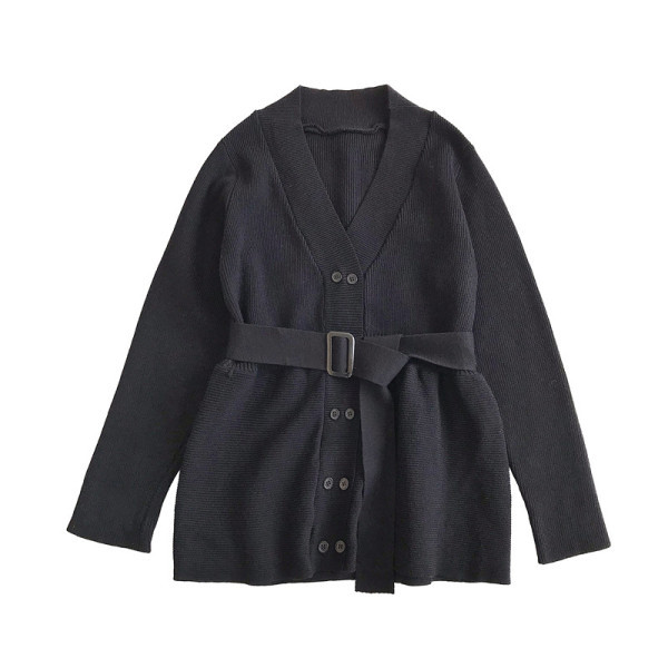 Fekete, barna és bézs színű női mellény övvel és gombokkal