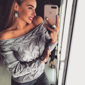 Divatos női kötött pulóver ejtett ujjakkal, nyolc színben