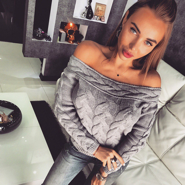 Divatos női kötött pulóver ejtett ujjakkal, nyolc színben