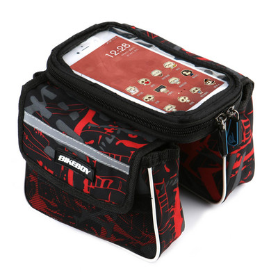 BIKEBOY Dupla kerékpártáska érintőképernyővel mobiltelefonhoz kék, zöld és piros színben