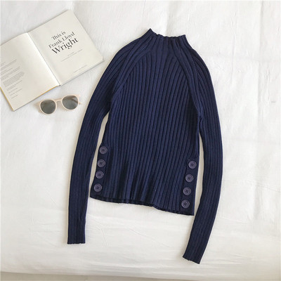 Modern női pulóver négy színben, gombokkal és félmagas gallérral