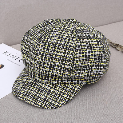 Șapcă șapcă în carouri pentru femei în negru, roșu, gri și galben