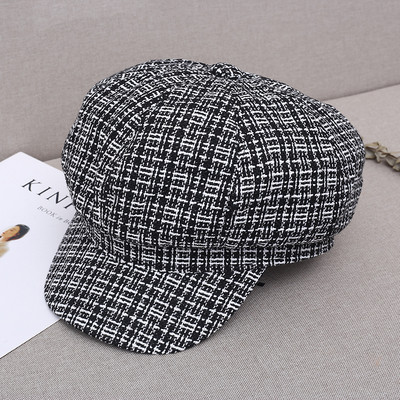 Șapcă șapcă în carouri pentru femei în negru, roșu, gri și galben