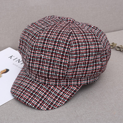 Șapcă șapcă în carouri pentru femei în negru, roșu, gri și galben