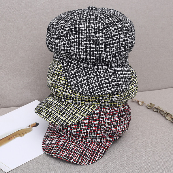 Șapcă șapcă în carouri pentru femei în negru, roșu, gri și galben