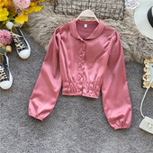 Cămașă elegantă de damă din satin în cinci culori, cu mâneci largi