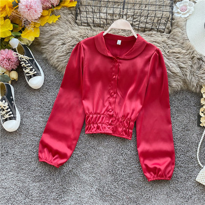 Cămașă elegantă de damă din satin în cinci culori, cu mâneci largi