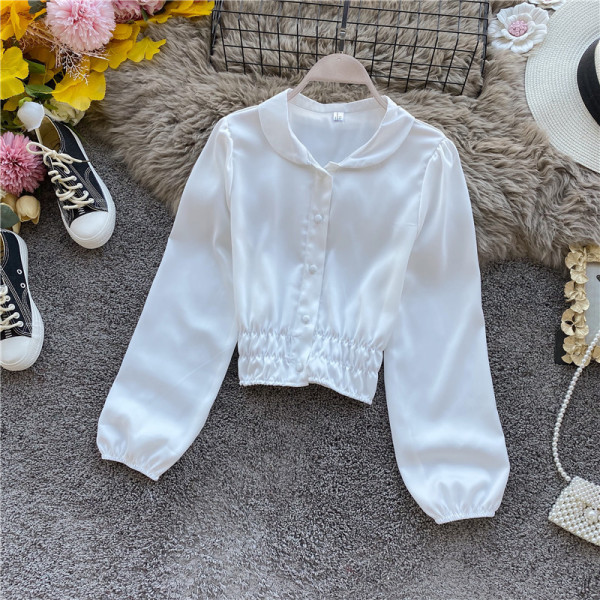 Cămașă elegantă de damă din satin în cinci culori, cu mâneci largi