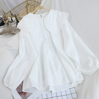 Modern női ing kerek nyakkivágással és széles ujjakkal, két színben