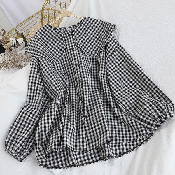 Modern női ing kerek nyakkivágással és széles ujjakkal, két színben