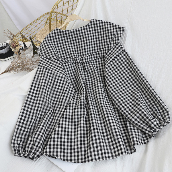 Modern női ing kerek nyakkivágással és széles ujjakkal, két színben