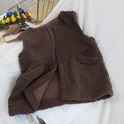 Új modell női puha mellény fehér, bézs, rózsaszín, zöld és barna zsebekkel