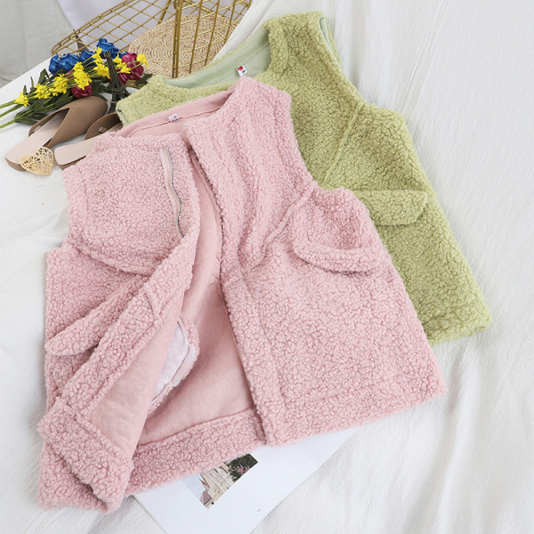 Új modell női puha mellény fehér, bézs, rózsaszín, zöld és barna zsebekkel