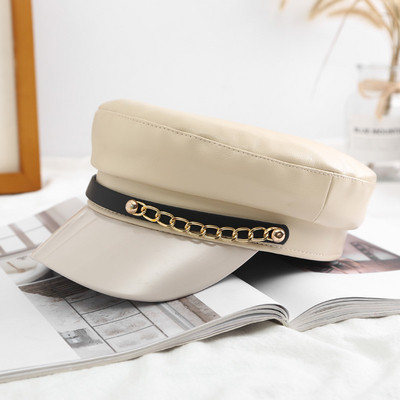 Modern női sapka típusú sapka fémlánccal bézs, fekete és sárga színekben