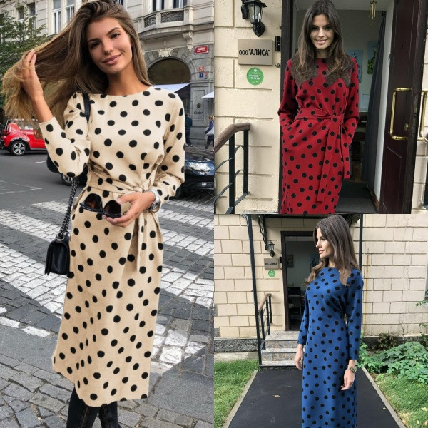 Alkalmi női rövid ruha hosszú ujjal és megkötős piros, kék és fehér színben