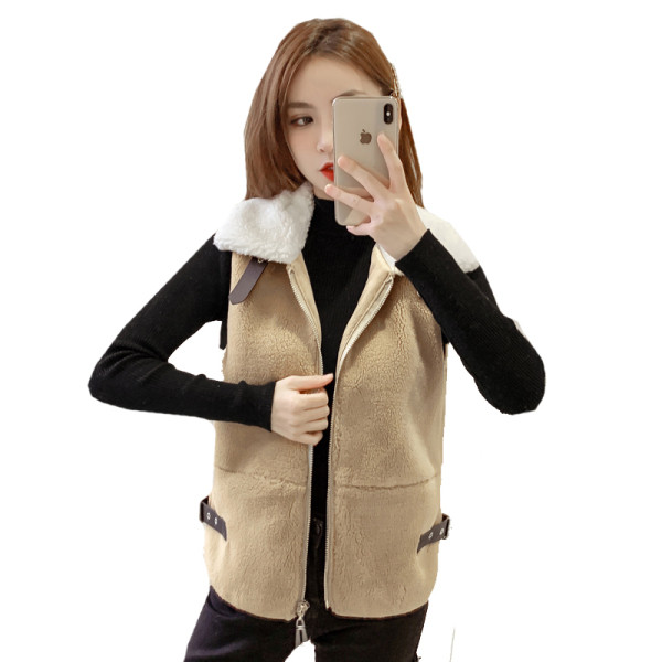 Casual γυναικείο γιλέκο σε ροζ και μπεζ χρώμα με φερμουάρ και τσέπες