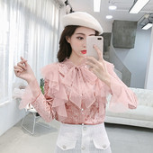 Női bársony ing rózsaszín és fekete színben, hosszú ujjal és tüllből