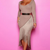 Μοντέρνο γυναικείο φόρεμα με μακρύ μανίκι με μαύρο, κόκκινο και ροζ χρώμα