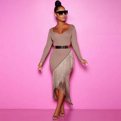 Μοντέρνο γυναικείο φόρεμα με μακρύ μανίκι με μαύρο, κόκκινο και ροζ χρώμα