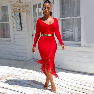 Μοντέρνο γυναικείο φόρεμα με μακρύ μανίκι με μαύρο, κόκκινο και ροζ χρώμα