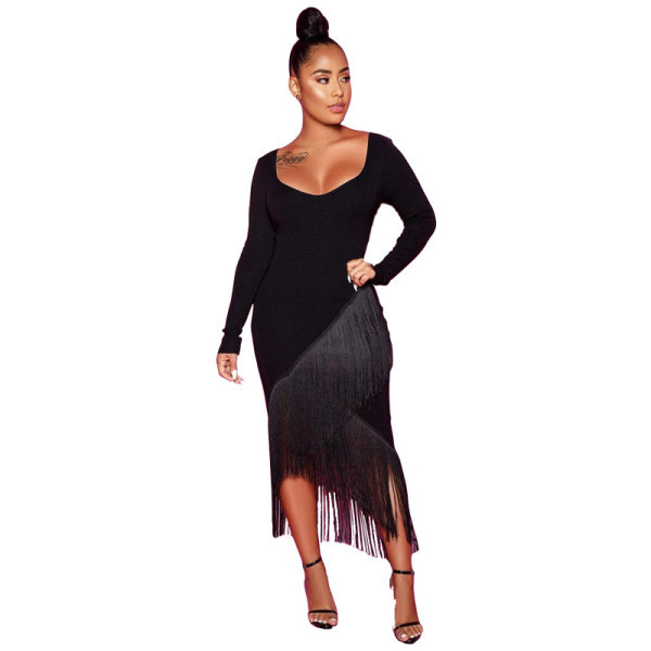 Μοντέρνο γυναικείο φόρεμα με μακρύ μανίκι με μαύρο, κόκκινο και ροζ  χρώμα