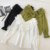 Modern női blúz négy színben V-nyakkal és fürtökkel