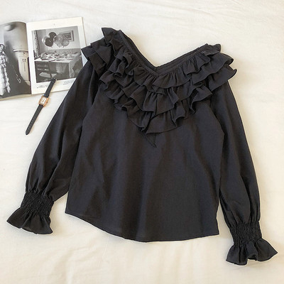 Modern női blúz négy színben V-nyakkal és fürtökkel