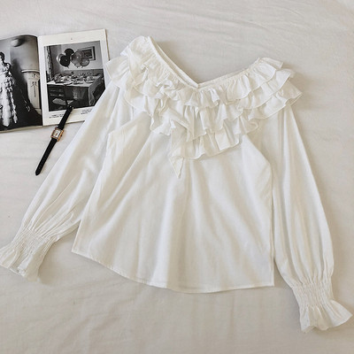 Modern női blúz négy színben V-nyakkal és fürtökkel