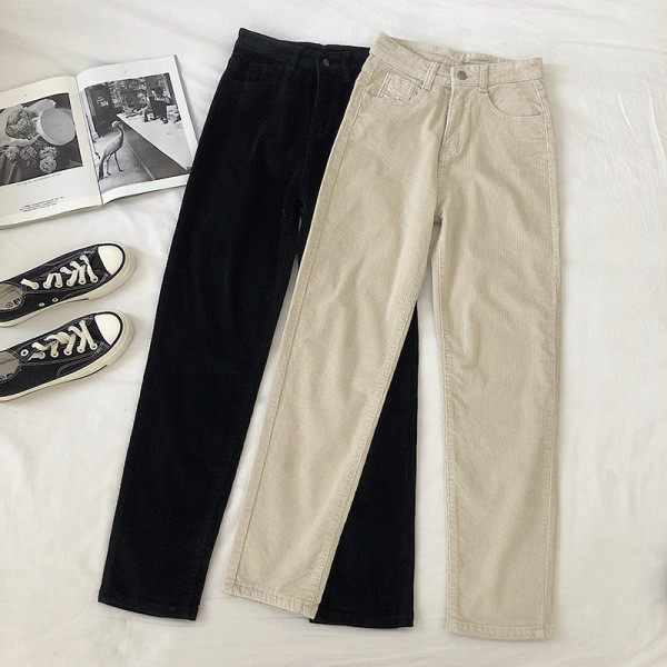 Alkalmi női nadrág fekete és bézs színben, magas derékkal és zsebekkel