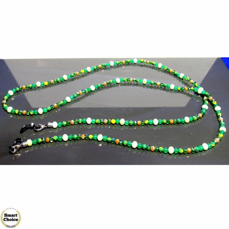 Връзка за очила от естествени камъни Ахат, Нефрит и Чешки кристал - DM-1063