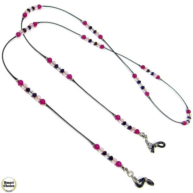 Връзка за очила от естествени камъни Ахат и Розов кварц - DM-1074