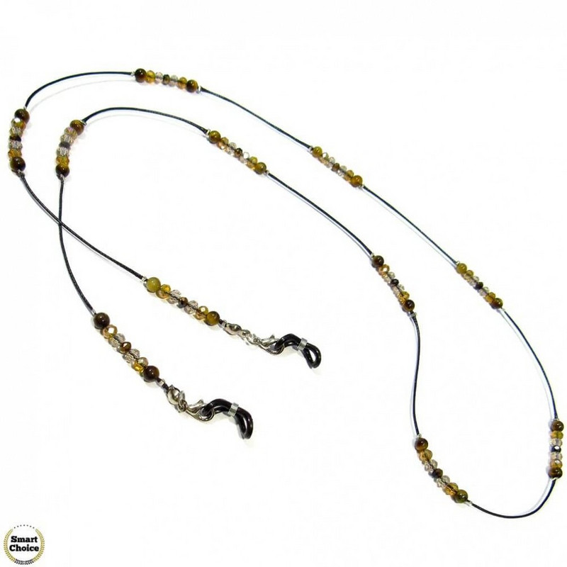 Връзка за очила от естествени камъни Тигрово око и Чешки кристал - DM-1073