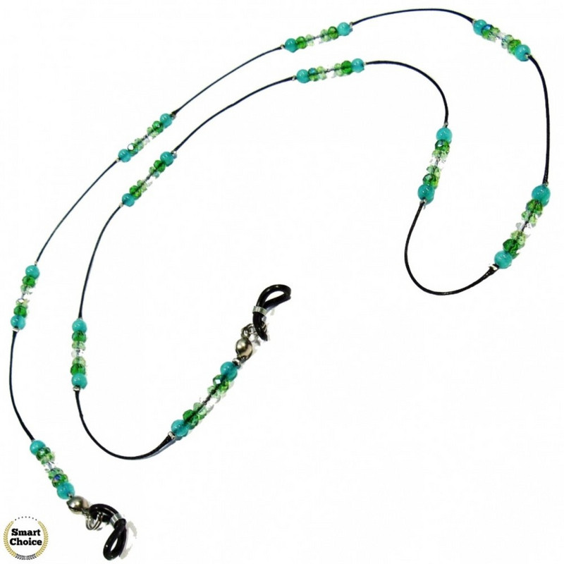 Връзка за очила от естествени камъни Авантюрин и Чешки кристал - DM-1072