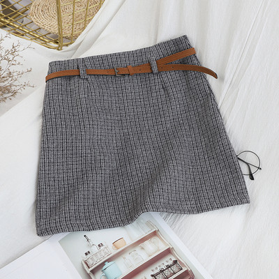 Modern női szoknya szürke és bézs A-vonalú övvel