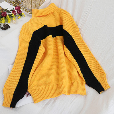 Aktuális női pulóver magas gallérral, kék, narancs, bézs, sárga és fekete színekben