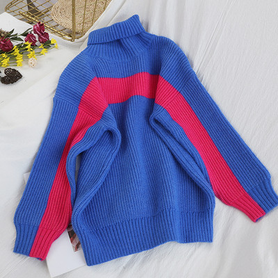 Aktuális női pulóver magas gallérral, kék, narancs, bézs, sárga és fekete színekben