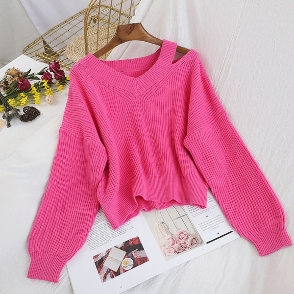 Női pulóver spitz nyakkivágással és kivágásokkal több színben