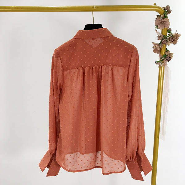 Női alkalmi ing klasszikus gallérral, fehér és barna gombokkal