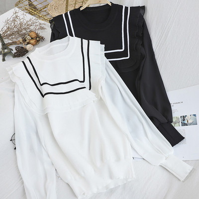 Νέο μοντέλο γυναικείο πουλόβερ  με στρογγυλή λαιμόκοψη σε λευκό και μαύρο χρώμα