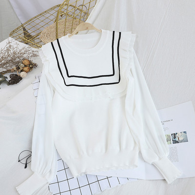 Νέο μοντέλο γυναικείο πουλόβερ  με στρογγυλή λαιμόκοψη σε λευκό και μαύρο χρώμα