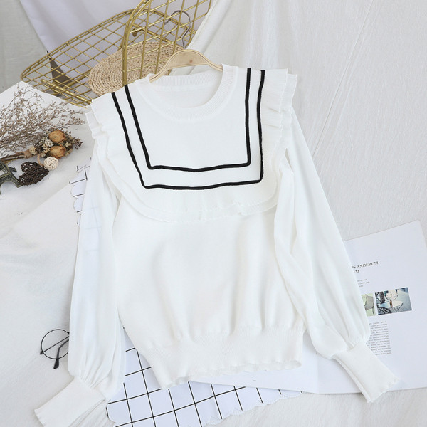 Νέο μοντέλο γυναικείο πουλόβερ  με στρογγυλή λαιμόκοψη σε λευκό και μαύρο χρώμα