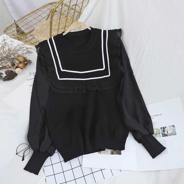 Νέο μοντέλο γυναικείο πουλόβερ  με στρογγυλή λαιμόκοψη σε λευκό και μαύρο χρώμα