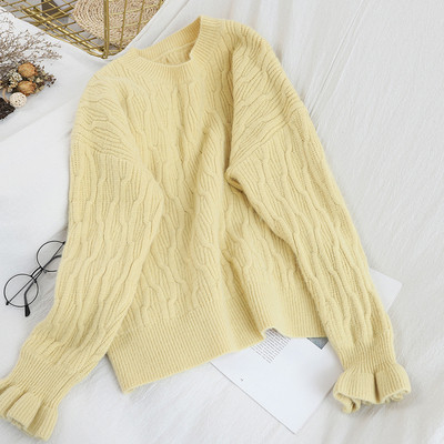 Női pulóver kerek nyakkivágással, fehér, sárga, narancssárga, kék és piros színben