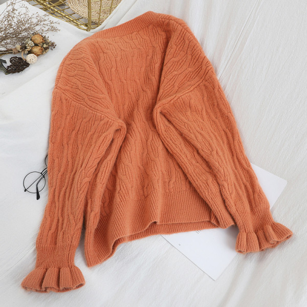 Női pulóver kerek nyakkivágással, fehér, sárga, narancssárga, kék és piros színben